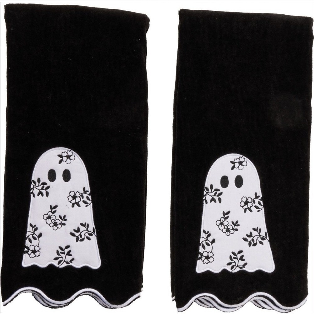 Kassatex Floral Ghost Velour Embellished Hand Towel Set 2-Pack, 18x28 Halloween